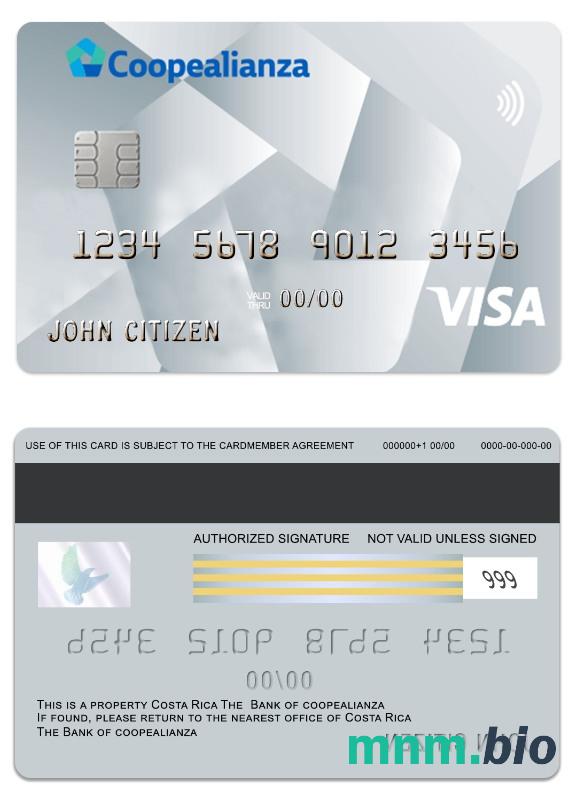 Costa Rica Coopealianza visa platyna karta przykład w formacie PSD